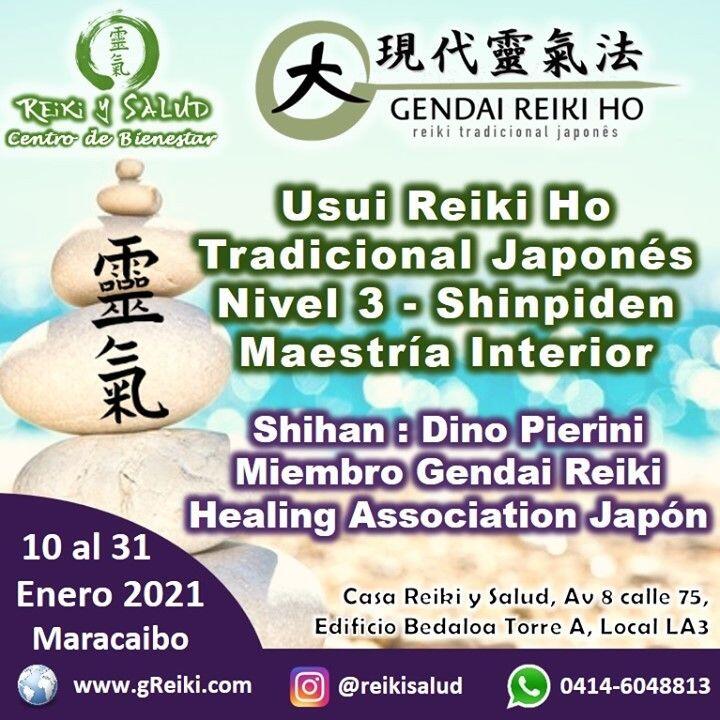 Con alegría quiero invitarte a iniciar el año empoderándote de tu energía de salud y promover tu bienestar, a través del curso Gendai Reiki Ho nivel III, Shinpiden - Maestría Interior [Expansión y Trascendencia - Nivel III] de la escuela tradicional japonesa Gendai Reiki Ho, en Casa Reiki y Salud, ampliando el círculo de luz, dando a conocer esta fórmula para vivir una vida de salud y felicidad.Este nivel tiene una importancia única en el desarrollo personal, se lo llama “Maestría Personal o Interna”. Se completa el aprendizaje de las técnicas de sanación y expansión de la conciencia que conforman el Sistema que se comparte en Japón. El Seminario de Shinpiden es una experiencia muy personal, que regocija el alma.️En este nivel, se incorpora un último símbolo, para aprender a resonar con Reiki en todo momento y desarrollar mejor la capacidad de conectarnos con la Vibración de la Alta Dimensión, más alta vibración, de la luz más pura del universo. Adicionalmente se comparten nuevas técnicas para meditar, proyectando salud y bienestar a nuestro alrededor. Se produce una expansión interior muy gratificante y amorosa con la práctica asidua de las técnicas, combinando todo lo aprendido hasta ahora, sin embargo, este nivel es el más significativo a nivel espiritual.Una Maestría Personal implica que comprendemos y que hemos desarrollado un gran dominio de nuestras facultades creativas, tomando responsabilidad sobre nuestras debilidades, reforzando la búsqueda y desarrollo consciente de nuestra misión de vida; y practicando con compromiso las técnica de Reiki Ho, para expandir nuestra consciencia, fortaleciendo nuestra conexión con nuestra esencia, purificando continuamente nuestro ser, de manera de vivir una vida en abundancia, vitalidad, salud y serenidad.Al completar el curso e iniciaciones/sintonizaciones presenciales, se entrega certificado impreso, con respaldo INTERNACIONAL, avalado por la Gendai Reiki Network en Japón.Gracias, Gracias, Gracias, un abrazo de luz, Namaste, @DinoPierini#cursosmaracaibo #reiki #reikimaracaibo #reikivenezuela #gendaireikiho #reikiusui #vida #gratitud #smile #reikisalud #shinpiden #maestria