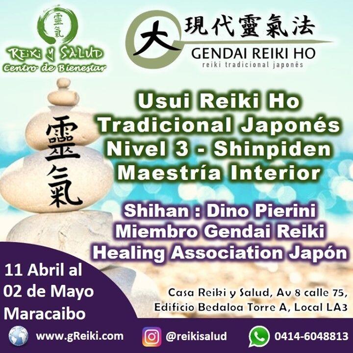 Con alegría quiero invitarte a seguir el camino, empoderándote aún mas de tu energía de salud y promover tu bienestar, a través del curso Gendai Reiki Ho nivel III, Shinpiden - Maestría Interior [Expansión y Trascendencia - Nivel III] de la escuela tradicional japonesa Gendai Reiki Ho, en Casa Reiki y Salud, ampliando el círculo de luz, dando a conocer esta fórmula para vivir una vida de salud y felicidad.Este nivel tiene una importancia única en el desarrollo personal, se lo llama “Maestría Personal o Interna”. Se completa el aprendizaje de las técnicas de sanación y expansión de la conciencia que conforman el Sistema que se comparte en Japón. El Seminario de Shinpiden es una experiencia muy personal, que regocija el alma.️En este nivel, se incorpora un último símbolo, para aprender a resonar con Reiki en todo momento y desarrollar mejor la capacidad de conectarnos con la Vibración de la Alta Dimensión, más alta vibración, de la luz más pura del universo.Adicionalmente se comparten nuevas técnicas para meditar, proyectando salud y bienestar a nuestro alrededor. Se produce una expansión interior muy gratificante y amorosa con la práctica asidua de las técnicas, combinando todo lo aprendido hasta ahora, sin embargo, este nivel es el más significativo a nivel espiritual.Una Maestría Personal implica que comprendemos y que hemos desarrollado un gran dominio de nuestras facultades creativas, tomando responsabilidad sobre nuestras debilidades, reforzando la búsqueda y desarrollo consciente de nuestra misión de vida; y practicando con compromiso las técnica de Reiki Ho, para expandir nuestra consciencia, fortaleciendo nuestra conexión con nuestra esencia, purificando continuamente nuestro ser, de manera de vivir una vida en abundancia, vitalidad, salud y serenidad.Al completar el curso e iniciaciones/sintonizaciones presenciales, se entrega certificado y manuales impresos, con respaldo INTERNACIONAL, avalado por la Gendai Reiki Network en Japón.Gracias, Gracias, Gracias, un abrazo de luz, Namaste, @DinoPierini#cursosmaracaibo #reiki #reikimaracaibo #reikivenezuela #gendaireikiho #reikiusui #vida #gratitud #reikisalud #shinpiden #maestria