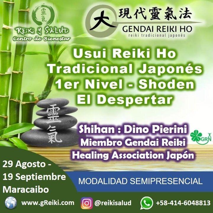 ¿Quieres aprender a promover tu salud y bienestar, utilizando las técnicas de sanación japonesas?🌞Te invito a despertar tu capacidad y energía de salud y bienestar, aprendiendo Usui Reiki Ryoho, con la escuela tradicional japonesa Gendai Reiki Ho, en Casa Reiki y Salud, ampliando el círculo de luz, dando a conocer esta fórmula para vivir una vida de salud y felicidad. El próximo 29 de Agosto 2021, en la modalidad SEMIPRESENCIAL, comenzaremos el Curso Gendai Reiki Ho, Nivel Shoden (1er Nivel - El despertar). Serán cinco encuentros, cuatro de forma virtual vía ZOOM y uno presencial en la ciudad de Maracaibo para la iniciación/sintonización y práctica/consultoría.🌞 Reiki Ho es una terapia holística natural cuyo objetivo es el restablecimiento del equilibrio y la armonía en nuestro ser, promoviendo la sanación física, mental y emocional. Será una jornada vivencial, donde revitalizaremos nuestra capacidad de sanación, aprenderemos las prácticas de meditación/autopurificación; canalizar conscientemente energía sanadora de forma presencial y a la distancia, ayudar a animales, plantas, lugares y cosas; e integrar las prácticas en nuestro día a día.Casa Reiki y Salud, comparte las técnicas de la Gendai Reiki Healing Association de Japón, con el respaldo internacional de la Gendai Reiki Network. Cursos dictados por Dino Pierini (@DinoPierini), Shihan de la escuela Gendai Reiki Ho desde el 2008 y miembro de la Gendai Reiki Healing Association en Japón.Condiciones del Curso:Cuatro Clases vía Zoom Domingos 3pm a 6:30 pm, grabadas y luego compartidas.Iniciación/sintonización/practica presencial personalizada, manteniendo el protocolo de bioseguridad.Mínimo 16 Horas de Formación, Inversión: 55 US (Incluye manuales Impresos)El curso incluye certificado y manuales impresos con RESPALDO INTERNACIONAL de Japón. Si estas interesado, te invito a registrarte en la página www.gReiki.com o utilizando el enlace del perfil: www.gReiki.com/REGISTRO.Gracias, Gracias, Gracias, un abrazo de luz, Namaste, @DinoPierini#cursosmaracaibo #talleresmaracaibo #reiki #reikimaracaibo #reikivenezuela #gendaireikiho #shoden #reikiusui #reikisalud #reikizulia