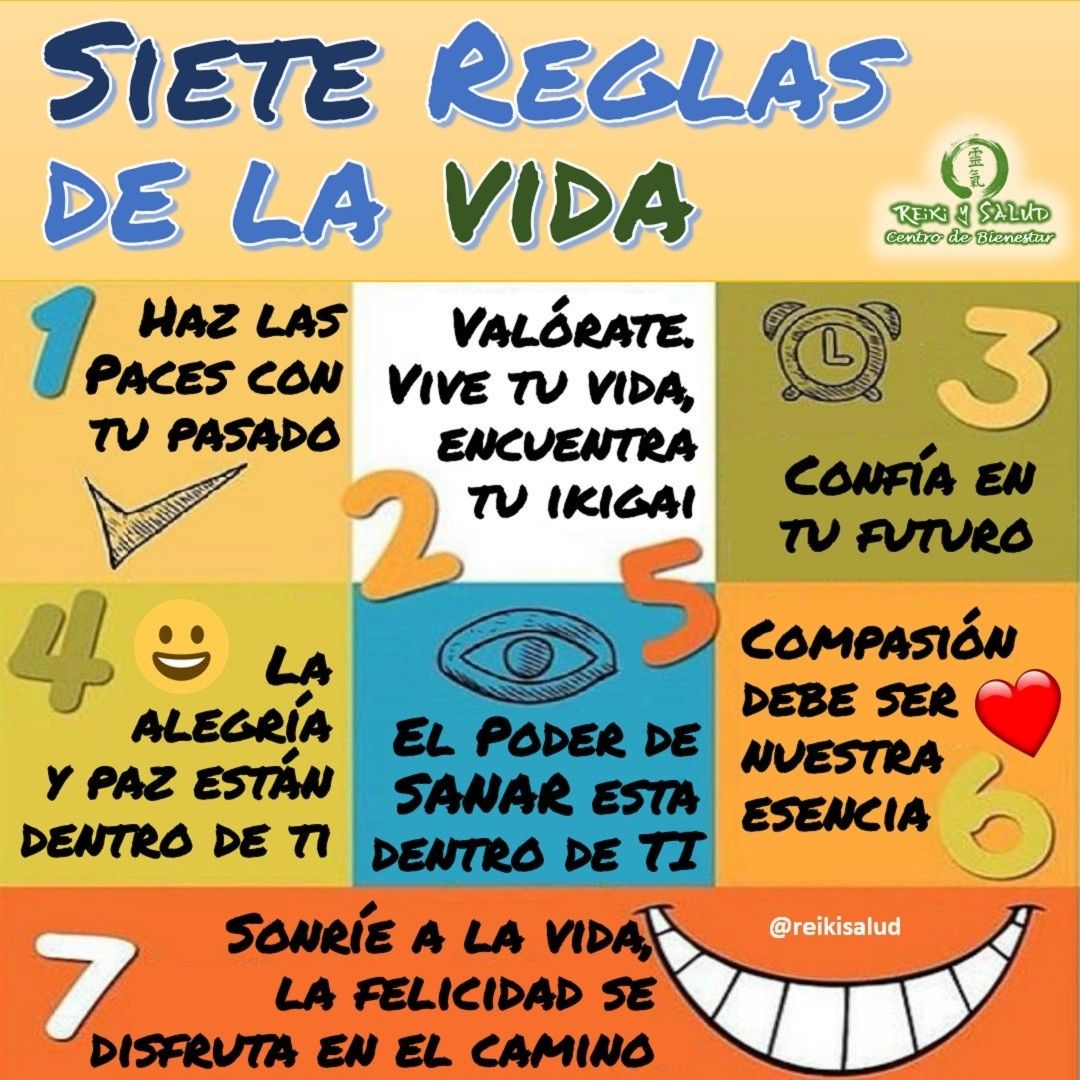 Siete Reglas de la Vida.️1. Haz las paces con tu pasado. El pasado es solo un sitio de referencia. Honra a mamá y papá por darte la vida y fluye.️2. Valórate. Vive tu vida, encuentra tu ikigai. Busca tus fuentes de Ikigai, todo lo lo que potencia tus deseos de vivir plenamente.️3. Confía en tu futuro. Todo lo que pasa, es lo mejor que te puede pasar, aprende, crece y expande tu consciencia.️4. La alegría y paz están dentro de ti. No la busques afuera.️5. El Poder de SANAR esta dentro de TI. Conéctate con tu esencia, la chispa que te hace uno con Dios y encuentra ese lugar donde tu cuerpo sabe como sanar.️6. Compasión debe ser nuestra esencia. La compasión es la máxima expresión del amor y te guía a una vida pacifica y plena.️7.Sonríe a la vida, la felicidad se debe disfrutar en el camino, no esperes llegar a un destino especifico.¿Qué pensamiento vinieron a ti, cuando leíste esta lista?¿Qué te impide disfrutar la vida en paz y plenitud?Feliz viaje de despertar.Casa Gendai Reiki Ho, una caricia para el alma, ampliando el circulo de luz, promoviendo una vida de salud y felicidad.Gracias, gracias, gracias, Gassho, @dinopierini🌐Página WEB: www.gReiki.com#espiritualidad #amor #felicidad #abundancia #meditacion #vida #paz #frases #love #luz #gratitud #crecimientopersonal #consciencia #alma #bienestar #inspiracion #despertar #louisehay #despertarespiritual #reikivenezuela #reikizulia #reikimaracaibo #reikisalud