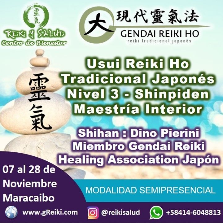 Con alegría quiero invitarte a seguir el camino, empoderándote aún mas de tu energía de salud y promover tu bienestar, a través del curso Gendai Reiki Ho nivel III, Shinpiden - Maestría Interior [Expansión y Trascendencia - Nivel III] de la escuela tradicional japonesa Gendai Reiki Ho, en Casa Reiki y Salud, que se inicia el 07 de Noviembre, ampliando el círculo de luz, dando a conocer esta fórmula para vivir una vida de salud y felicidad.Este nivel tiene una importancia única en el desarrollo personal, se lo llama “Maestría Personal o Interna”. Se completa el aprendizaje de las técnicas de sanación y expansión de la conciencia que conforman el Sistema que se comparte en Japón. El nivel Shinpiden es una experiencia muy personal, que regocija el alma.️En este nivel, se incorpora un último símbolo, para aprender a resonar con Reiki en todo momento y desarrollar mejor la capacidad de conectarnos con la Vibración de la Alta Dimensión, más alta vibración, de la luz más pura del universo.Adicionalmente se comparten nuevas técnicas para meditar, proyectando salud y bienestar a nuestro alrededor. Se produce una expansión interior muy gratificante y amorosa con la práctica asidua de las técnicas, combinando todo lo aprendido hasta ahora, sin embargo, este nivel es el más significativo a nivel espiritual.Una Maestría Personal implica que comprendemos y que hemos desarrollado un gran dominio de nuestras facultades creativas, tomando responsabilidad sobre nuestras debilidades, reforzando la búsqueda y desarrollo consciente de nuestra misión de vida; y practicando con compromiso las técnica de Reiki Ho, para expandir nuestra consciencia, fortaleciendo nuestra conexión con nuestra esencia, viviendo en bienestar, abundancia, vitalidad, salud y serenidad.Al completar el curso e iniciaciones/sintonizaciones presenciales, se entrega certificado y manuales impresos, con respaldo INTERNACIONAL, avalado por la Gendai Reiki Network en Japón. Inversión: 65 US (Incluye manual impreso)Gracias, Gracias, Gracias, un abrazo de luz, Namaste, @DinoPierini#reiki #reikimaracaibo #reikivenezuela #gendaireikiho #reikiusui #reikisalud #shinpiden #maestria