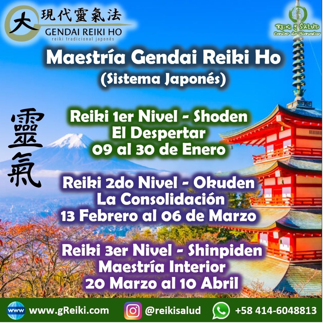 Con alegría quiero invitarte a que inicies el 2022, empoderándote de tu energía de salud y promover así tu bienestar, aprendiendo Usui Reiki Ryoho, con la escuela tradicional japonesa Gendai Reiki Ho, en Casa Reiki y Salud. Los cursos se dictan en forma continua, en la modalidad SEMIPRESENCIAL, Maracaibo/Venezuela.😀El próximo 09 de Enero 2022 se inicia un nuevo ciclo formal del programa de formación con el sistema japonés, que te llevará a la Maestría Interior o Maestría Docente de esta hermosa practica, con el aval internacional de la Gendai Reiki Network en Japón.🌞Cada Curso tiene el mismo formato, cinco encuentros, cuatro de forma virtual vía ZOOM y uno PRESENCIAL en la ciudad de Maracaibo para la iniciación/sintonización y práctica/consultoría, honrando la tradición Japonesa.🌞 Reiki Ho es una terapia holística natural cuyo objetivo es el restablecimiento del equilibrio y la armonía en nuestro ser, promoviendo la sanación física, mental y emocional. Son jornadas vivenciales, donde revitalizaremos nuestra capacidad de sanación, aprenderemos las prácticas de meditación/autopurificación; y canalizar conscientemente energía sanadora de forma presencial y a la distancia, integrando las practicas en nuestro día a día.Casa Reiki y Salud, comparte las técnicas de la Gendai Reiki Healing Association de Japón, con el respaldo internacional de la Gendai Reiki Network. Cursos dictados por Dino Pierini (@DinoPierini), Shihan de la escuela Gendai Reiki Ho desde el año 2008 y miembro de la Gendai Reiki Healing Association en Japón.Los cursos incluyen certificado y manuales IMPRESOS con RESPALDO INTERNACIONAL. Si estas interesado, te invito a registrarte en la página de Casa Reiki y Salud o utilizando el enlace del perfil: www.gReiki.com/REGISTRO.Gracias, Gracias, Gracias, un abrazo de luz, Gassho, @DinoPierini🌐 www.gReiki.com#cursosmaracaibo #talleresmaracaibo #reiki #reikimaracaibo #reikivenezuela #gendaireikiho #shoden #reikisalud #reikizulia #sabiduriajaponesa