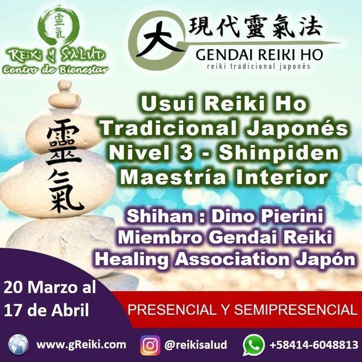 Con alegría quiero invitarte a seguir el camino, empoderándote aún mas de tu energía de salud y promover tu bienestar, a través del curso Gendai Reiki Ho nivel III, Shinpiden - Maestría Interior [Expansión y Trascendencia - Nivel III] de la escuela tradicional japonesa Gendai Reiki Ho, en Casa Reiki y Salud, que se inicia el 20 de Marzo, ampliando el círculo de luz, dando a conocer esta fórmula para vivir una vida de salud y felicidad. PRESENCIAL Y SEMIPRESENCIAL.Este nivel tiene una importancia única en el desarrollo personal, se lo llama “Maestría Personal o Interna”. Se completa el aprendizaje de las técnicas de sanación y expansión de la conciencia que conforman el Sistema que se comparte en Japón. El nivel Shinpiden es una experiencia muy personal, que regocija el alma.️En este nivel, se incorpora un último símbolo, para aprender a resonar con Reiki en todo momento y desarrollar mejor la capacidad de conectarnos con la energía de la Alta Vibración, de la luz más pura del universo.Adicionalmente se comparten nuevas técnicas para meditar, proyectando salud y bienestar a nuestro alrededor. Se produce una expansión interior muy gratificante y amorosa con la práctica asidua de las técnicas, combinando todo lo aprendido hasta ahora, sin embargo, este nivel es el más significativo a nivel espiritual.Una Maestría Personal implica que comprendemos y que hemos desarrollado un gran dominio de nuestras facultades creativas, tomando responsabilidad sobre nuestras debilidades, reforzando la búsqueda y desarrollo consciente de nuestra misión de vida; y practicando con compromiso las técnica de Reiki Ho, para expandir nuestra consciencia, fortaleciendo nuestra conexión con nuestra esencia, viviendo en bienestar, abundancia, vitalidad, salud y serenidad.Al completar el curso e iniciaciones/sintonizaciones presenciales, se entrega certificado y manuales impresos, con respaldo INTERNACIONAL, avalado por la Gendai Reiki Network en Japón. Inversión: 70 US (Incluye manual impreso)Gracias, Gracias, Gracias, un abrazo de luz, Gassho, @DinoPierini#reiki #reikimaracaibo #reikivenezuela #gendaireikiho #reikiusui #reikisalud #shinpiden #maestria