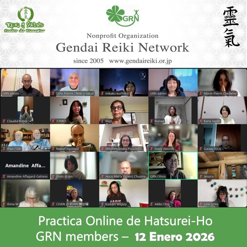 Hatsureiho 12 enero 2026 Práctica de Hatsurei Ho con compañeros de la Gendai Reiki Network a nivel internacional