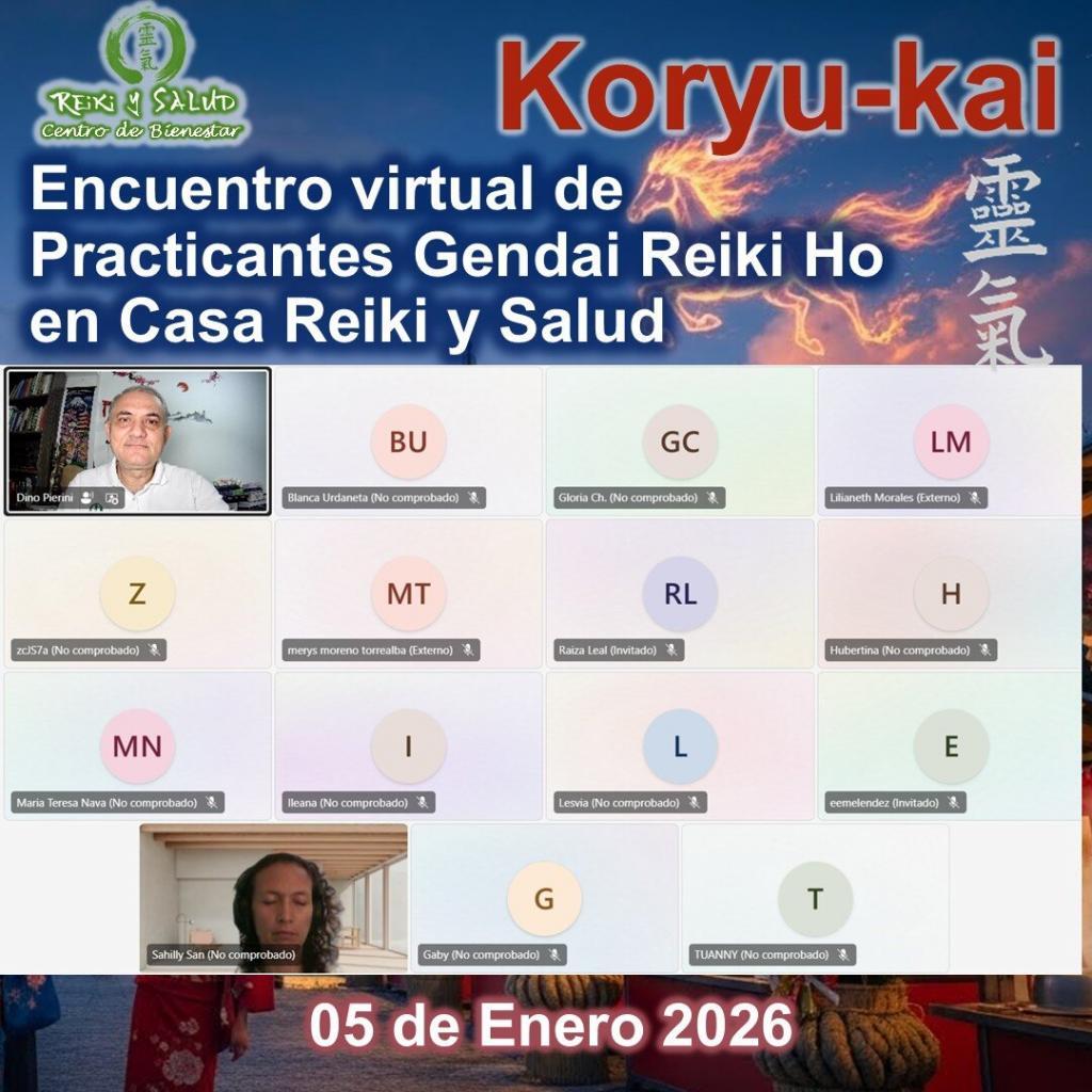 Koryu Kai 5 Enero 2026 1 Encuentro Virtual de Practicantes Gendai Reiki Ho, empoderándonos de la energía del año 2026, Caballo Fuego y Año 1